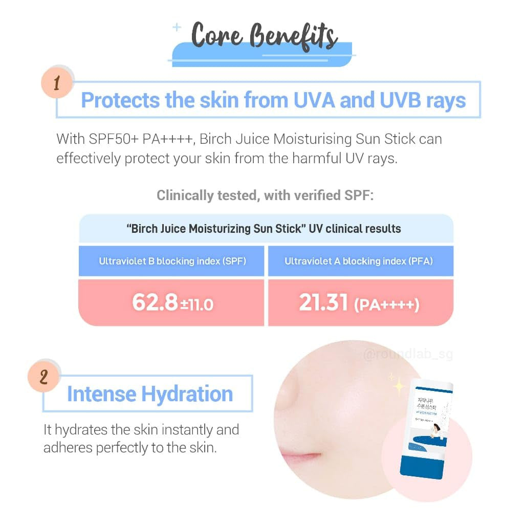 Round Lab Birch Juice Moisturizing / Pine Calming Cica Airy Sun Stick, 19g (2 Types) | SPF 50+ PA++++