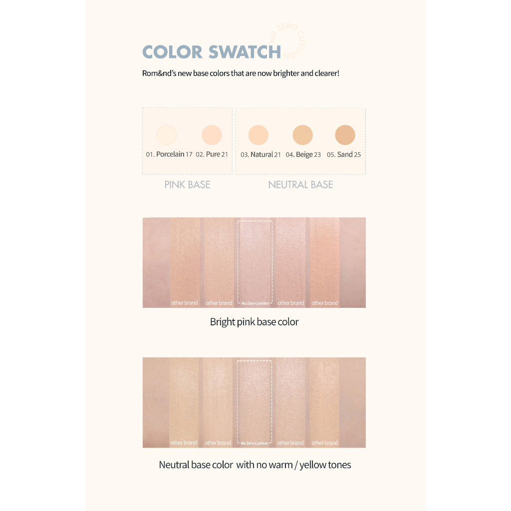 rom&nd NU ZERO CUSHION SPF24 PA++ 15g 5Color