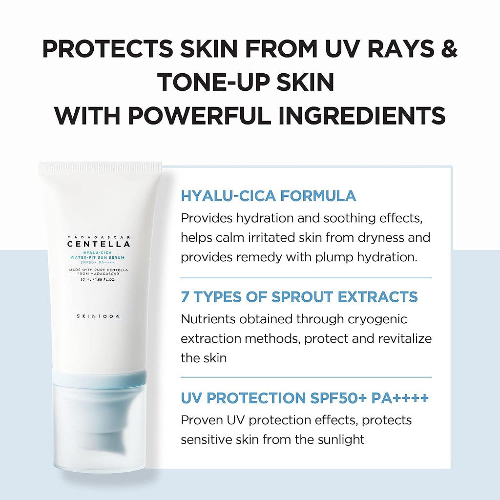 SKIN1004 Madagascar Centella Hyalu-Cica Water-Fit Sun Serum SPF50+ PA++++ (50ml / 100ml / Twin Pack)