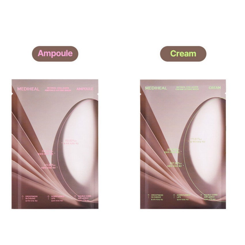 Mascarilla facial tipo lámina de efecto lifting MEDIHEAL Retinol Collagen Ampoule / Crema (Ampolla/Crema), 2 tipos