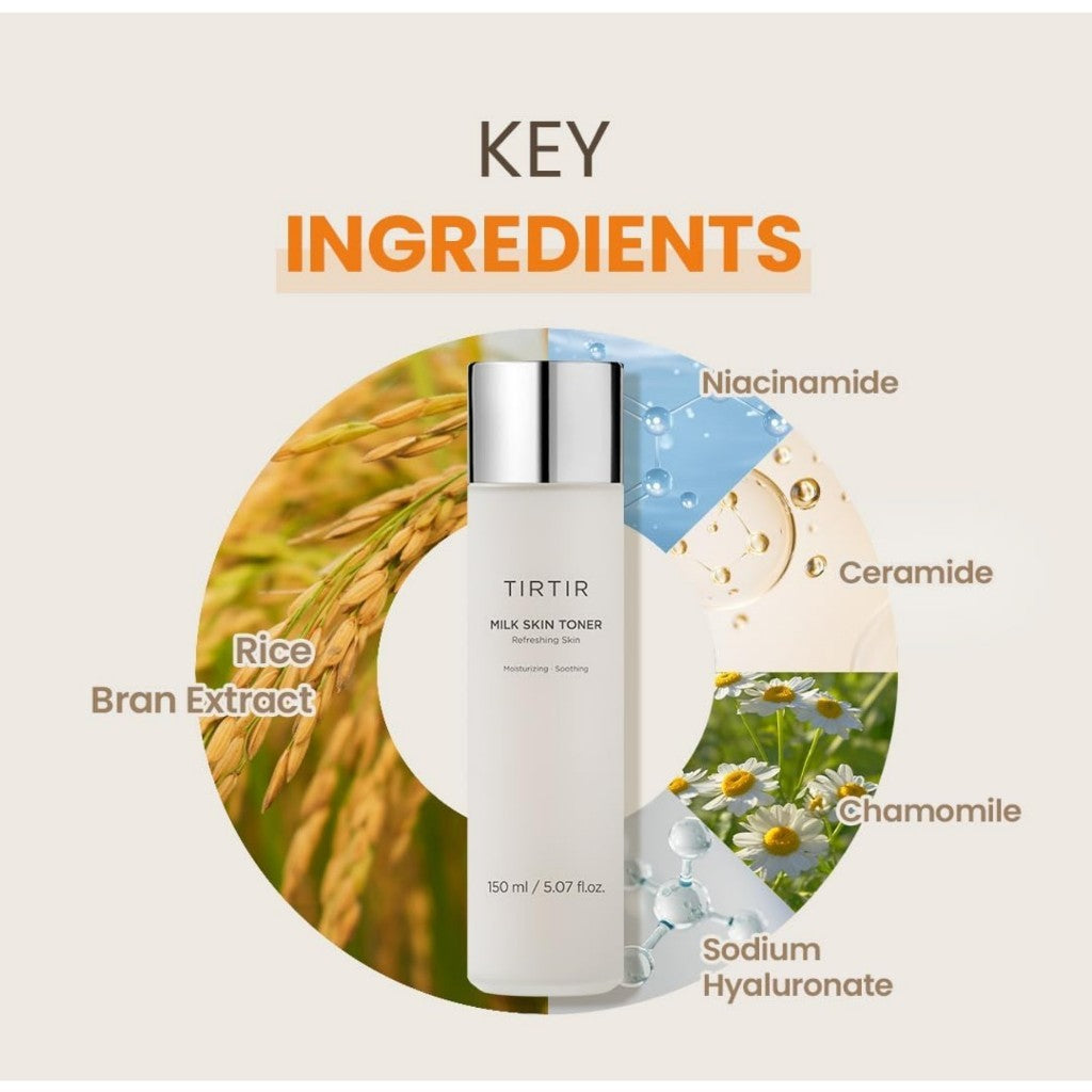 [TIRTIR] Milk Skin Toner, 150mL/50ml | Deep Moisturizing, Instant Glow, 2% Niacinamide, Chamomile, Rice Bran Extract, Ceramide, Panthenol