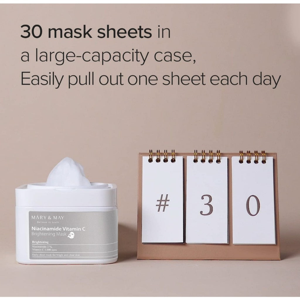 Mascarilla iluminadora de niacinamida y vitamina C MARY&MAY, 30 hojas, 400 g