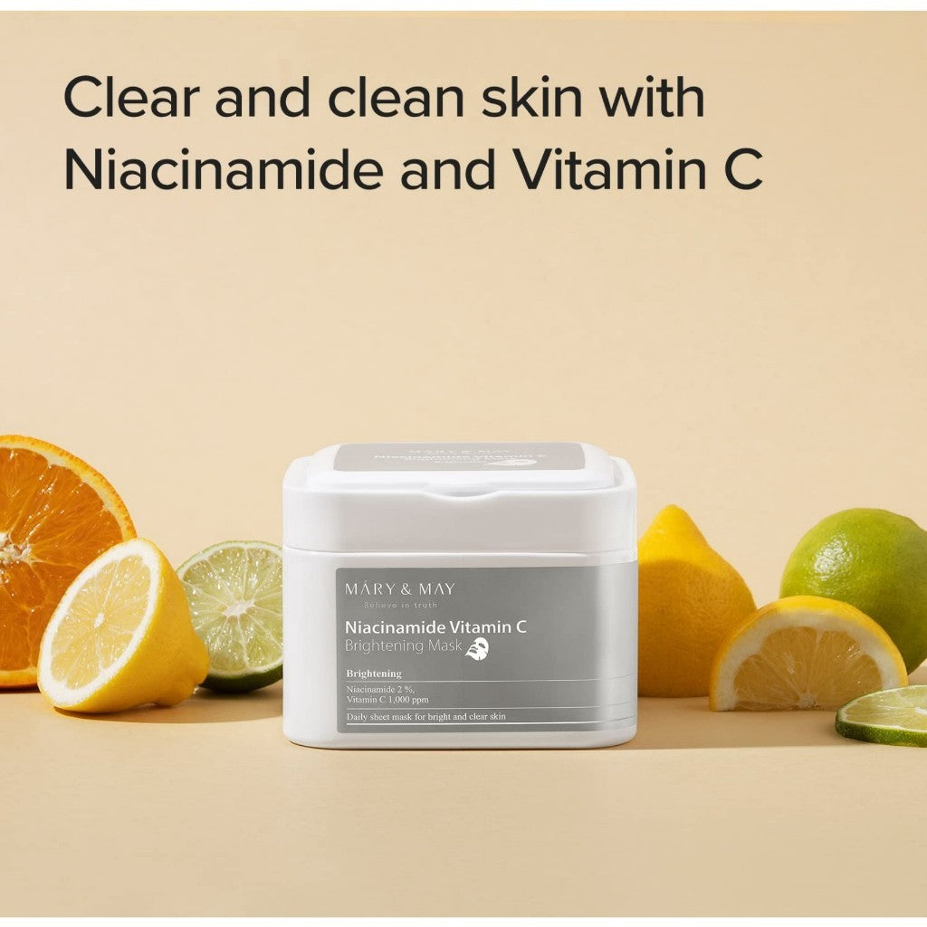Mascarilla iluminadora de niacinamida y vitamina C MARY&MAY, 30 hojas, 400 g