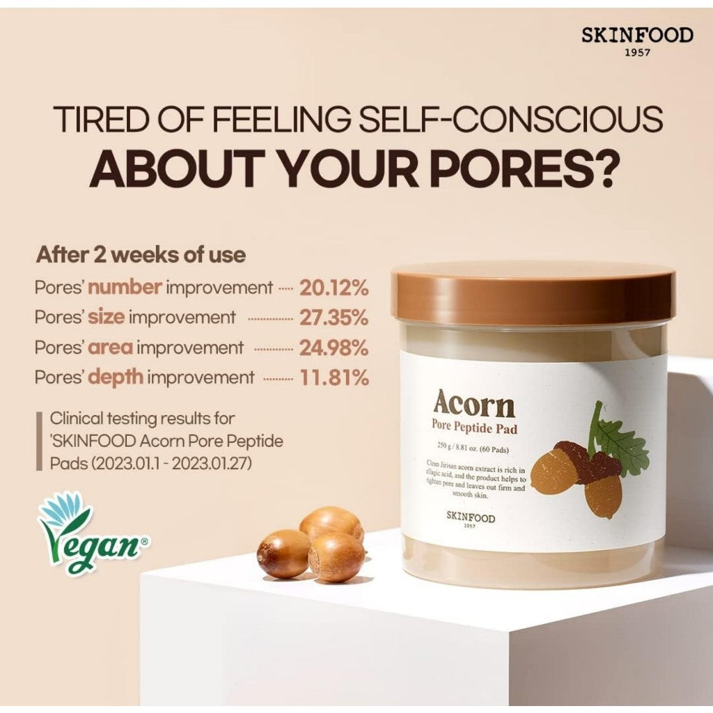 [SKINFOOD] Acorn Pore Peptide Pad 260g (9.17 oz) 60 Sheets- Vegan Pore Firming Toner Pad