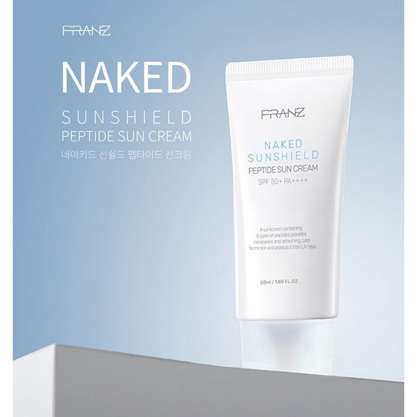 FRANZ Naked Sunshield Peptide Sun Cream for Sun Care, 50mL | SPF50+, PA++++ | Peptide complex, Niacinamide, Adenosine