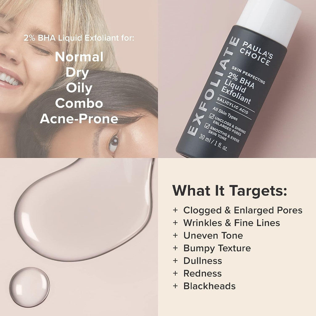 Paula's Choice Skin Perfecting 2% BHA Liquid Salicylic Acid Exfoliant, Gentle Facial Exfoliator for Blackheads, Large Pores, Wrinkles & Fine Lines 30ml / 118ml / 236ml