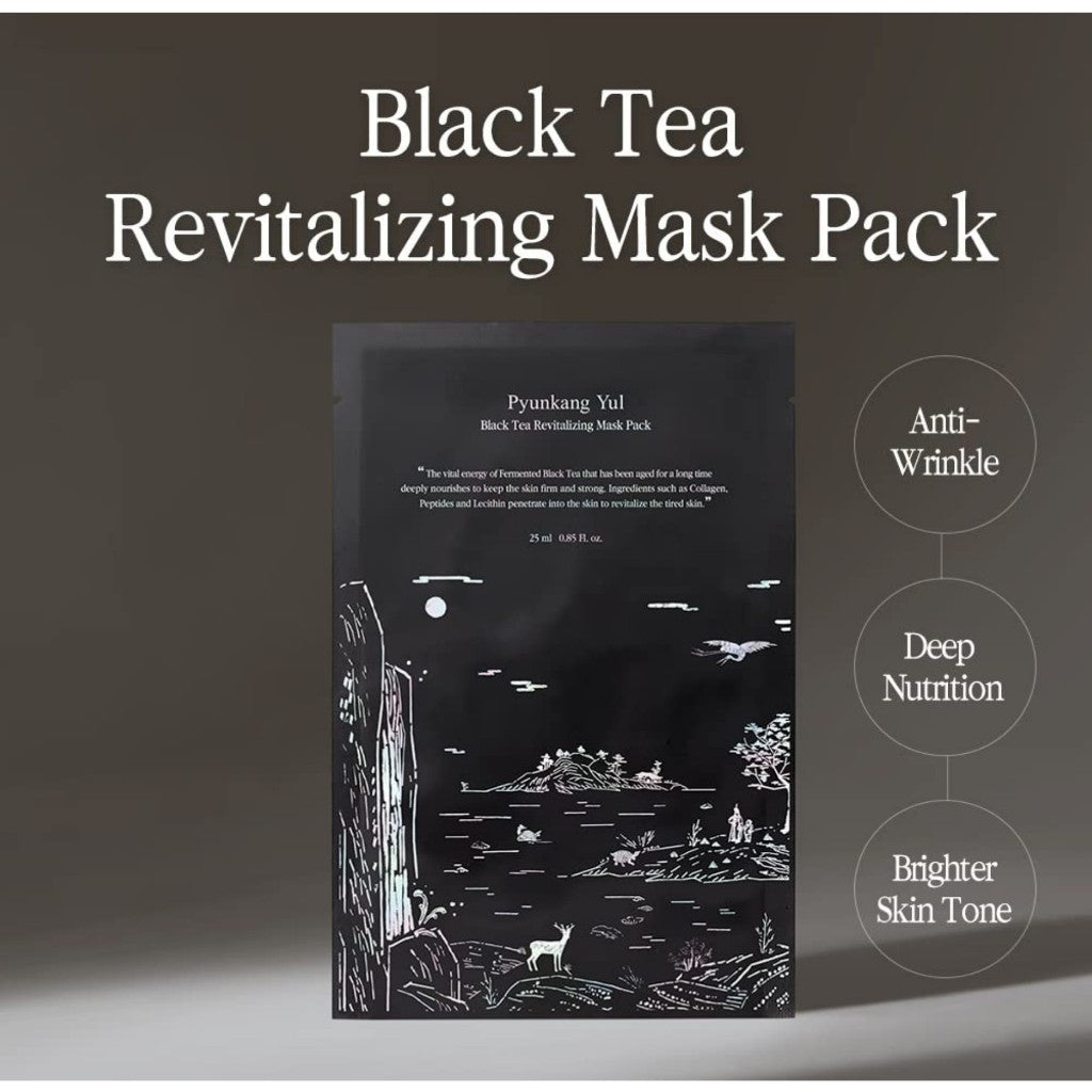 PYUNKANG YUL Fermented Black Tea Revitalizing Mask Pack with Low Molecule Collagen, Shea Butter 25ml(1 Sheet)