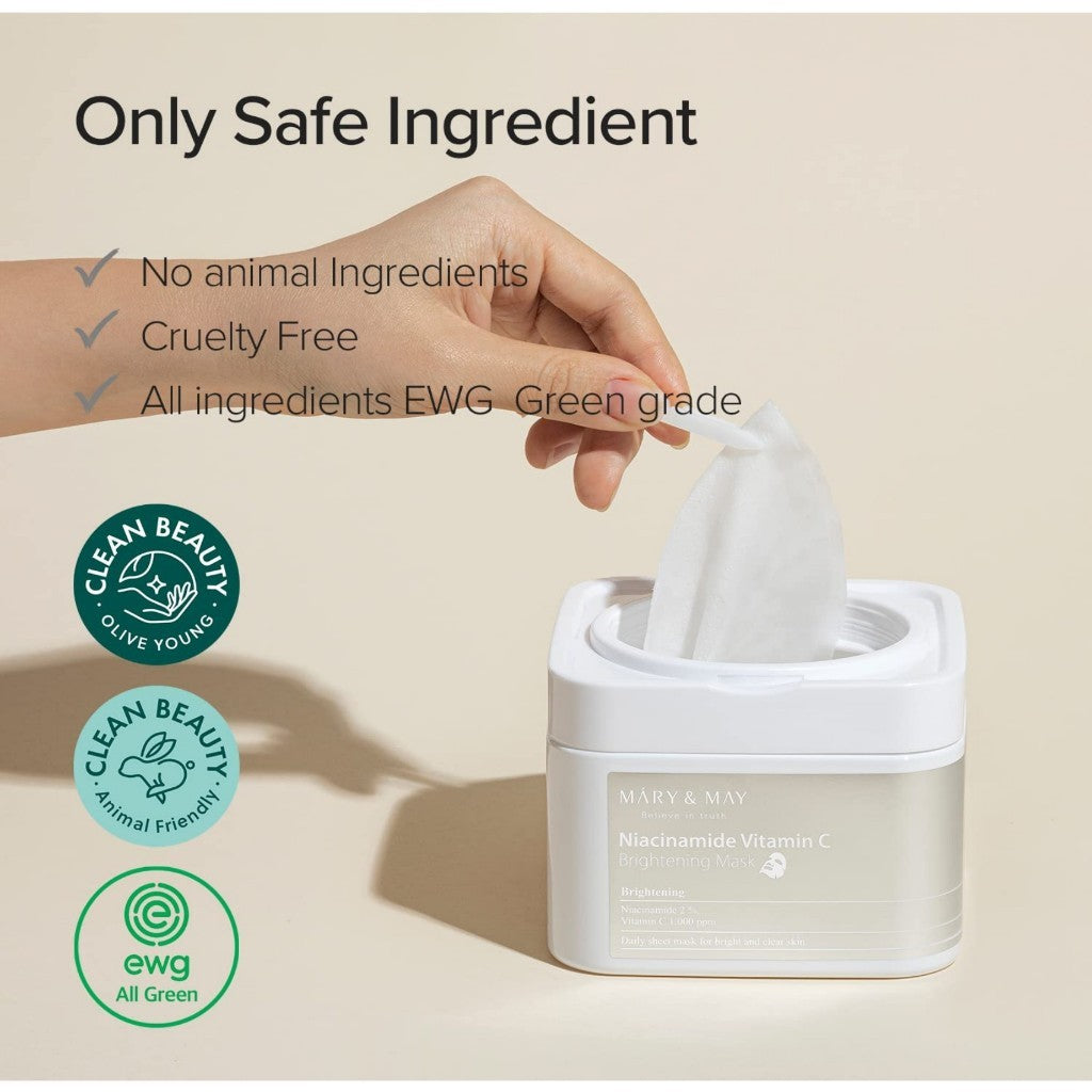 Mascarilla iluminadora de niacinamida y vitamina C MARY&MAY, 30 hojas, 400 g