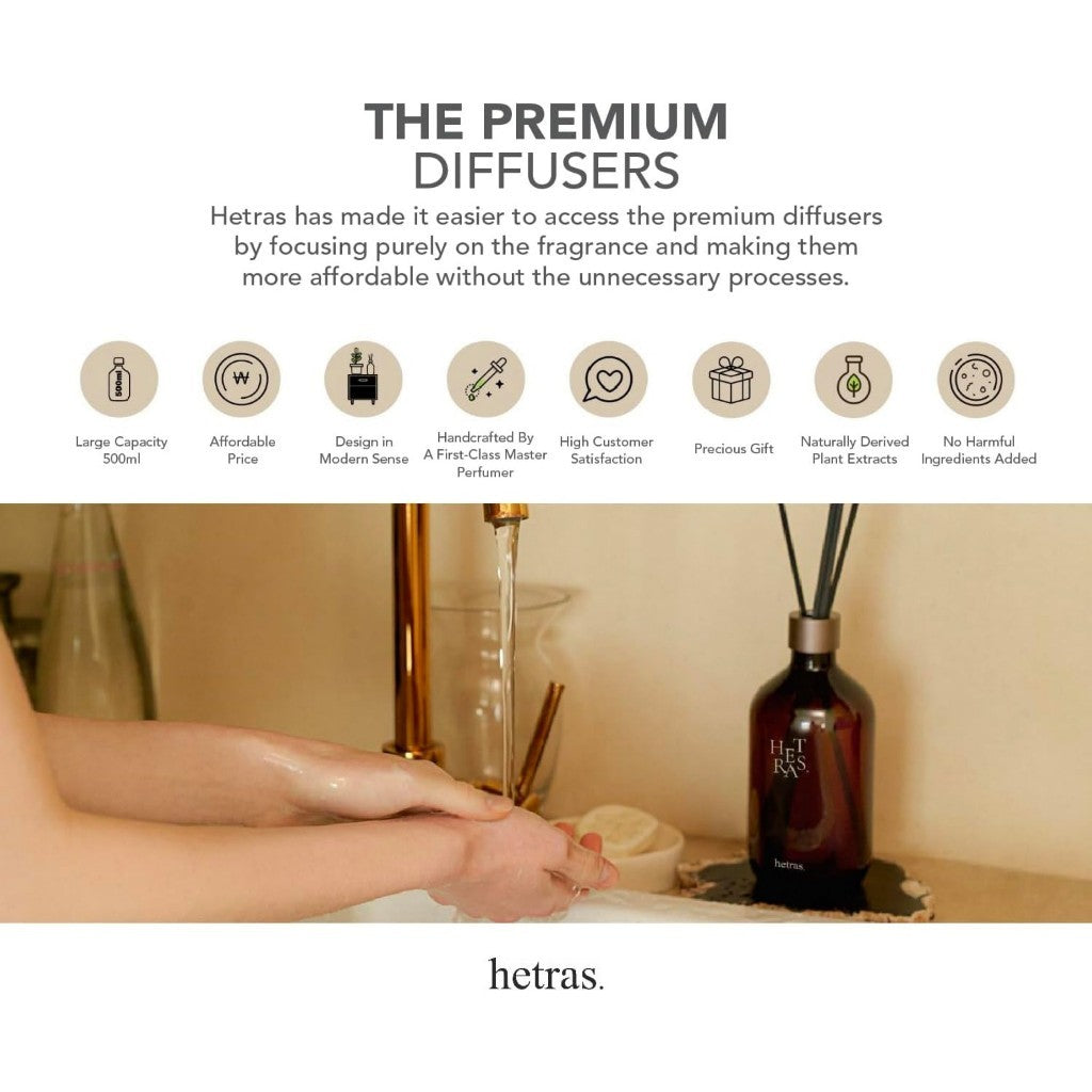 [HETRAS] Premium Reed Diffuser: Set of 2 x 16.9oz (1,000 ml) Large Capacity | Fragrance Oil Diffuser & Sticks for Home & Office & Bathroom Decor