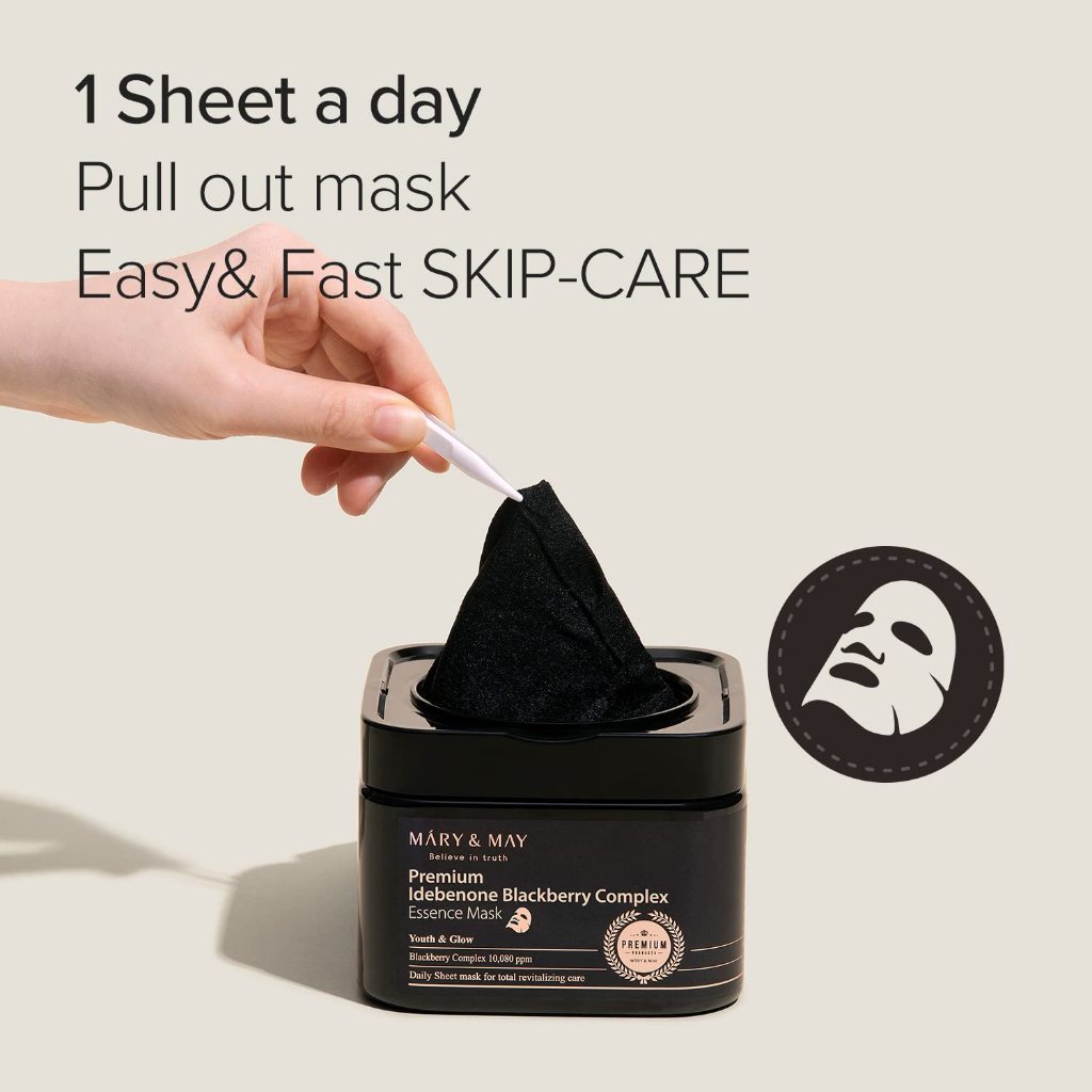 MARY&MAY Premium Idebenone Blackberry Complex Essence Mask, 20 Sheets 250g