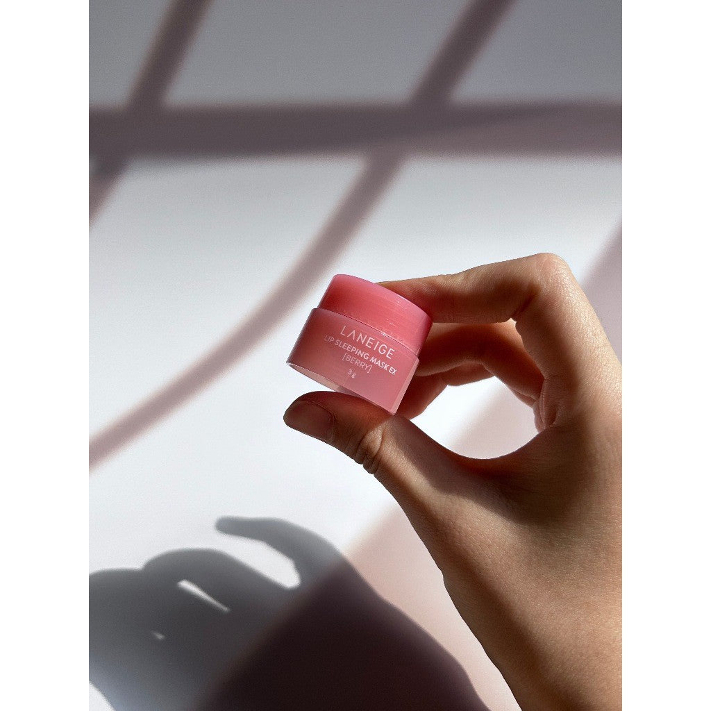 LANEIGE Lip Sleeping Mask EX Berry 3g mini jar held in a hand