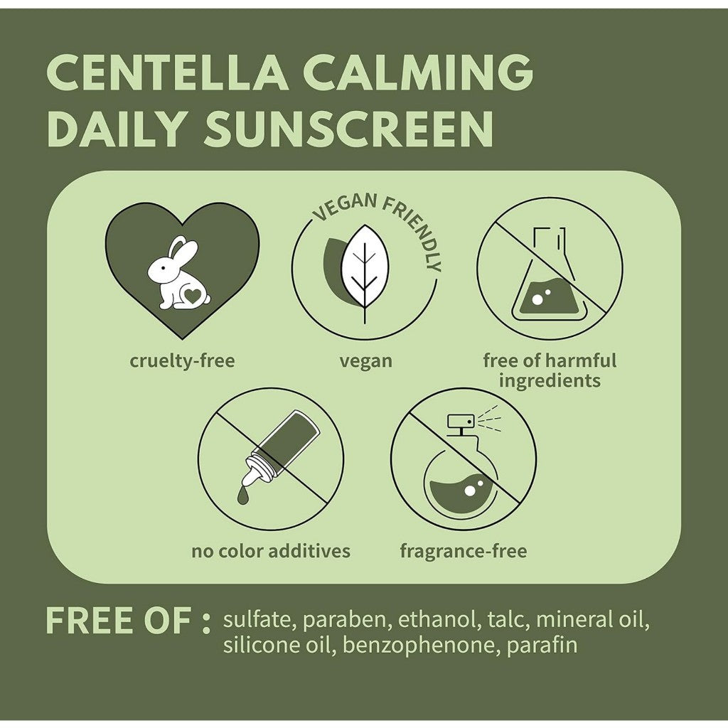 [IUNIK] Centella Calming Daily Sunscreen, 60mL | SPF 50+ PA++++ Vegan Moisture Non-Sticky No White Cast, Light-Weight, Reef-Safe, UVA UVB, Matte-Finish
