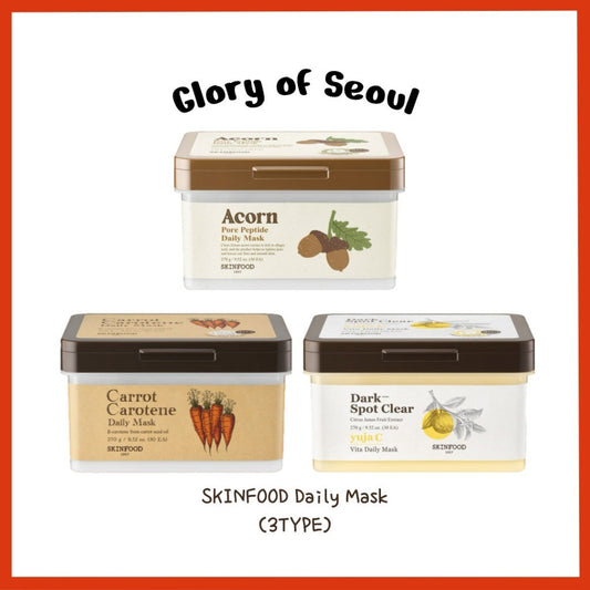 [SKINFOOD] Daily Mask (3 TYPE) 270g (30Sheets) | Carrot Carotene / Acorn Pore Peptide / Yuja C Vita daily mask