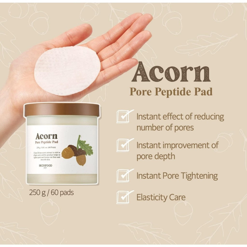 [SKINFOOD] Acorn Pore Peptide Pad 260g (9.17 oz) 60 Sheets- Vegan Pore Firming Toner Pad