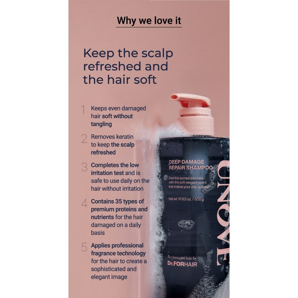 [UNOVE] Deep Damage Repair Shampoo, 500g (2 Types) | protein ampoule shampoo