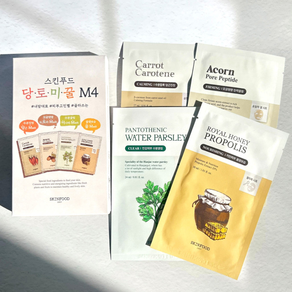 SKINFOOD MASK PACK 4SET(ROYAL HONEY, CARROT,Acorn, Parsley)