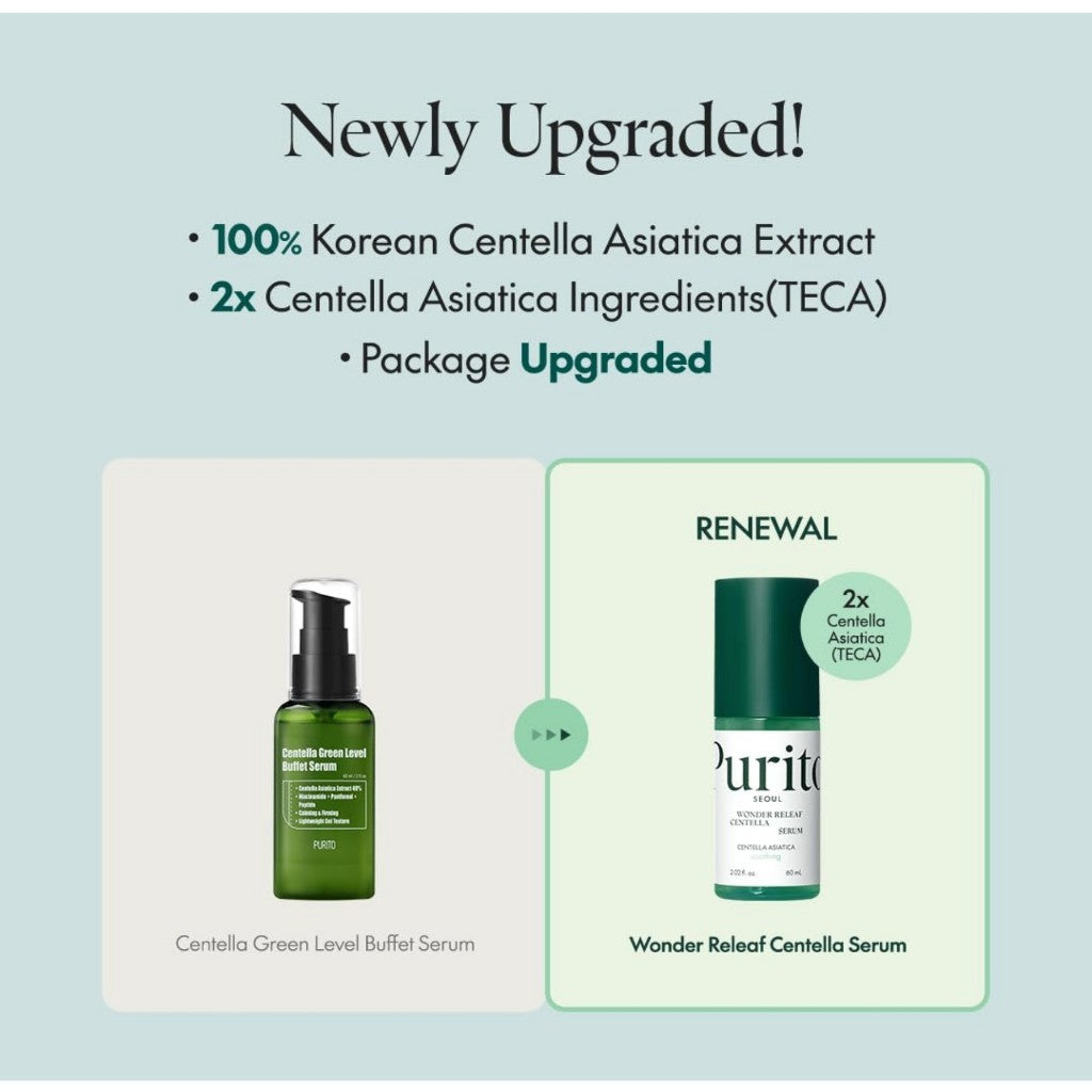 PURITO SEOUL Wonder Releaf Centella Serum, 60mL | Korean Centella, Ampoule, Soothing, Barrier Strengthening