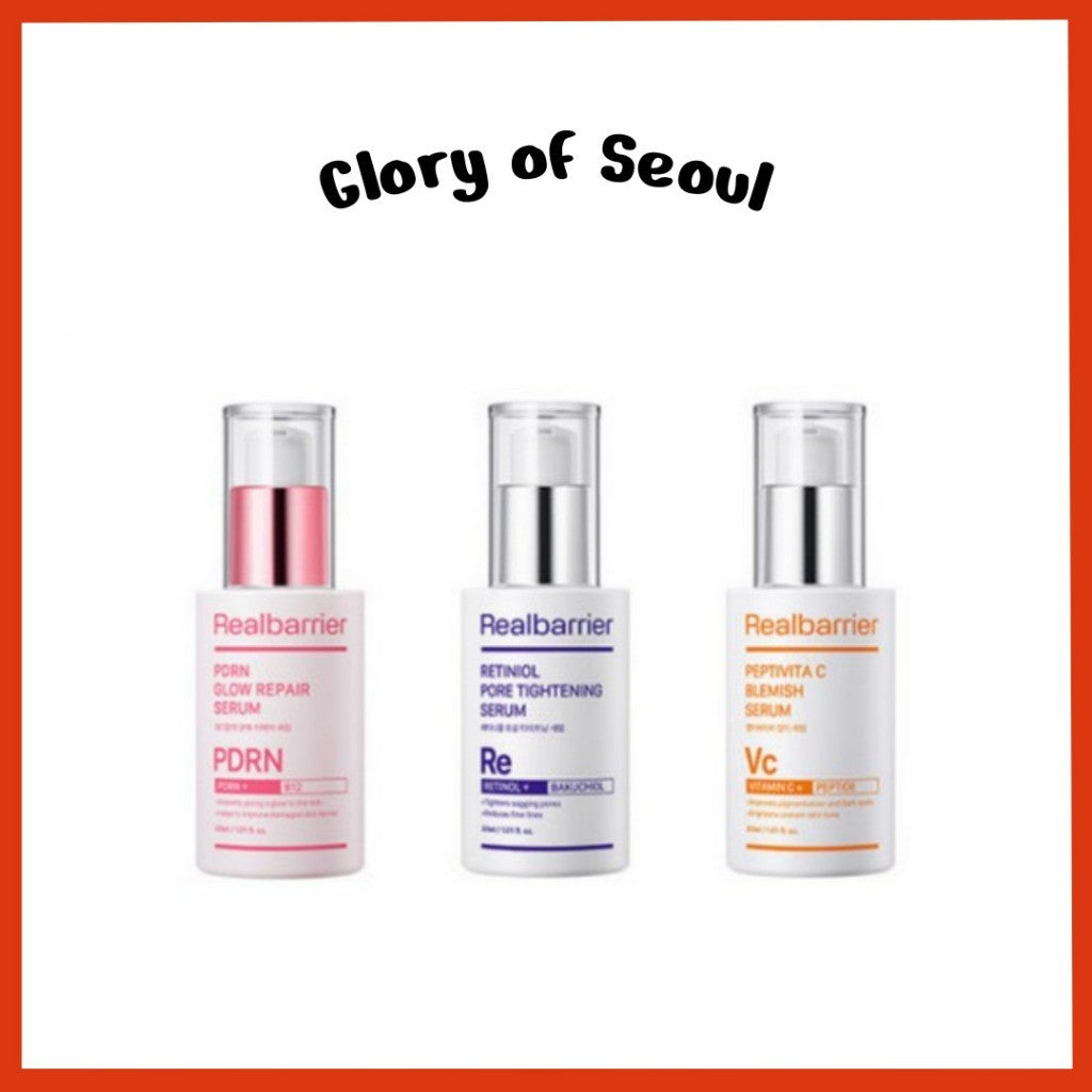 Real Barrier Serum (3 Types), 30mL | Peptivita C Blemish Serum / Retiniol Pore Tightening Serum / PDRN Glow Repair Serum
