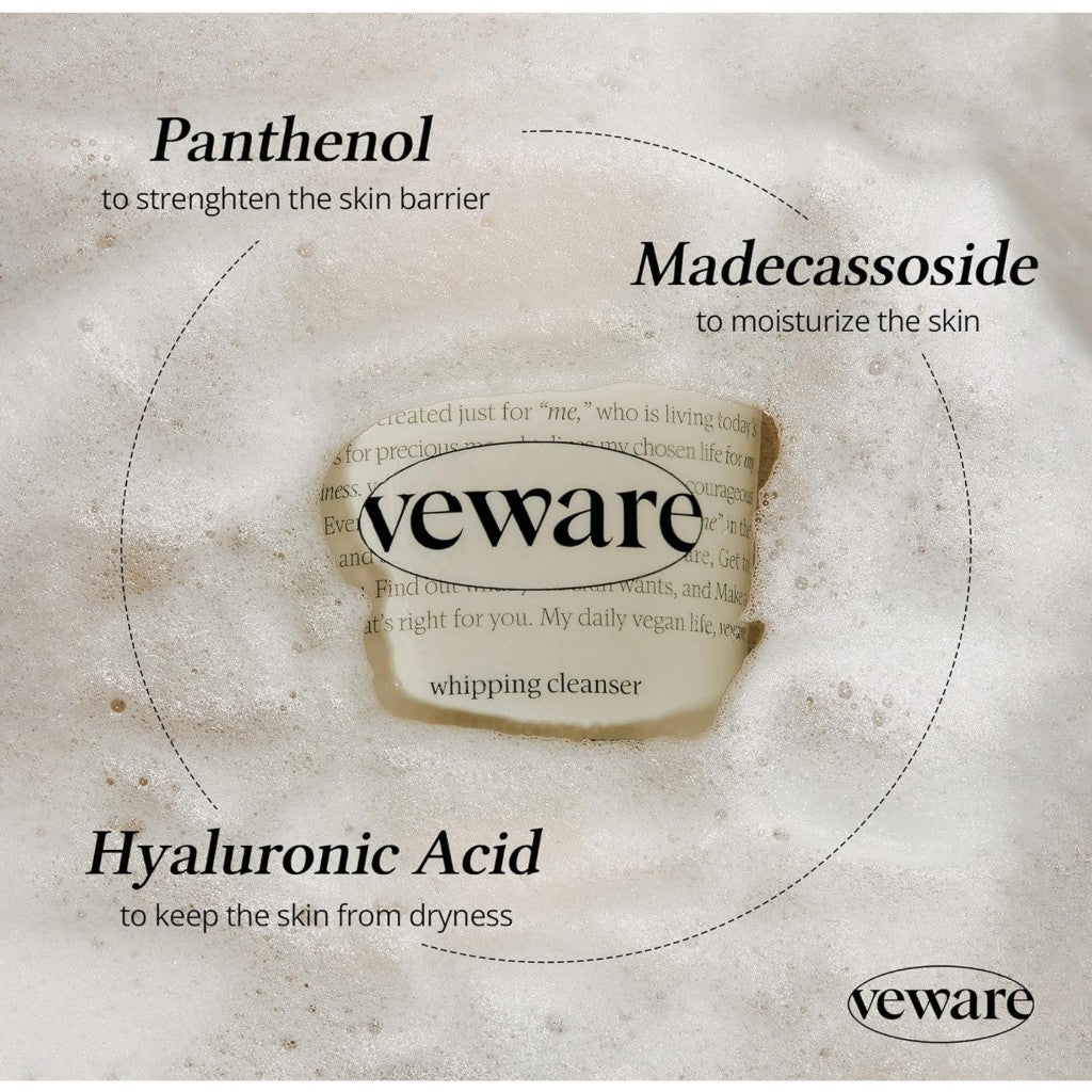 [Veware] Vegan Whipping Cleanser, 150g | Hypoallergenic Mild Daily 100% Vegan Formula Cleanser, for All Skin Types, Rich Bubbles, Gentle Cleansing