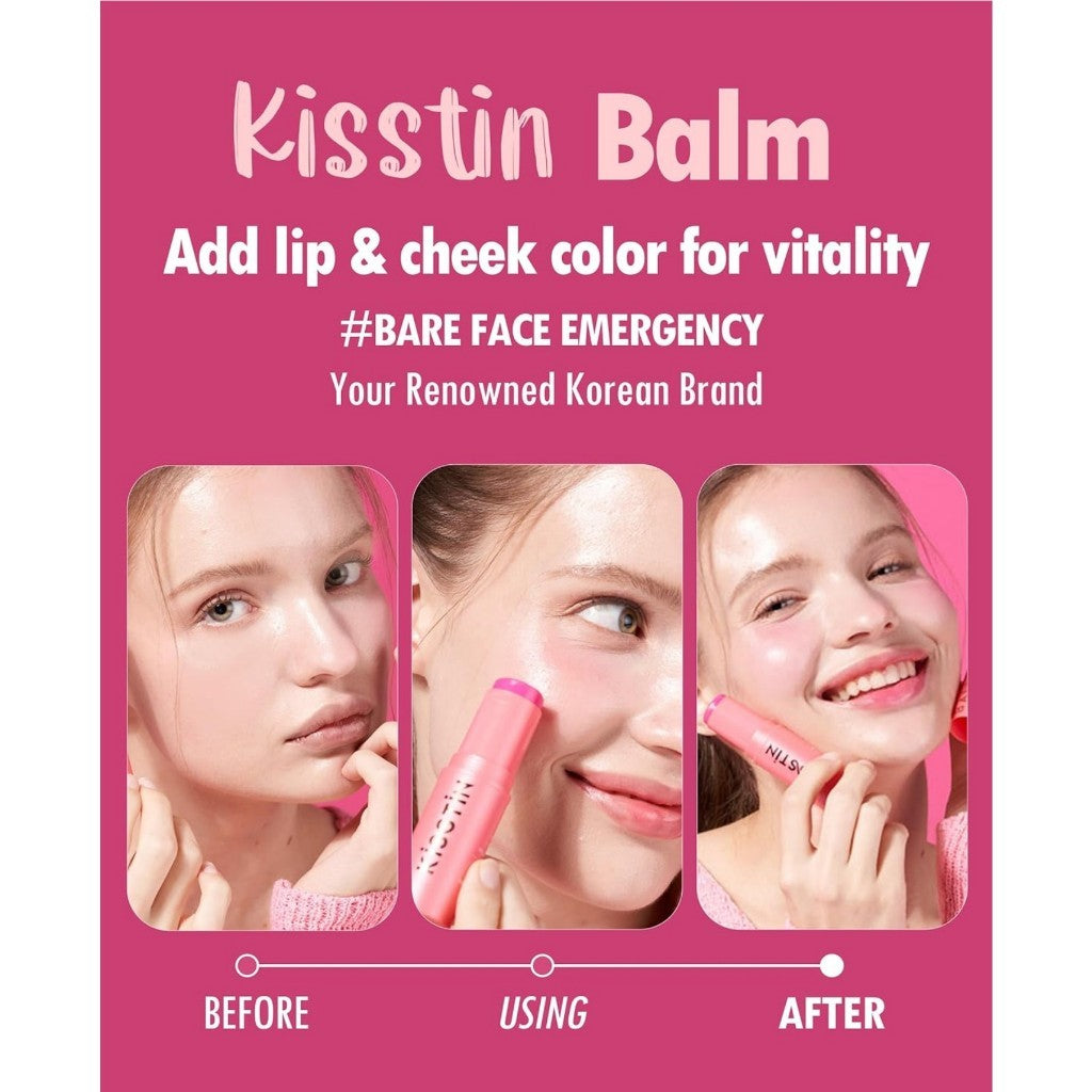 [KAHI] Kisstin Balm Pink, 9g | Skin-Refining Face Balm Moisturizer & Makeup Stick