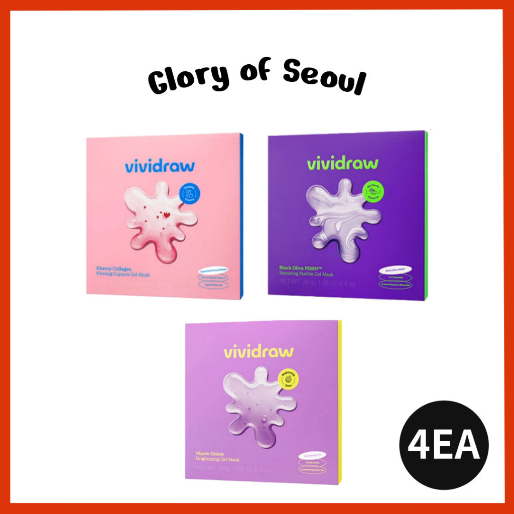 [New] VIVIDRAW Gel Mask 4EA (3 Types) ┃ Cherry Collagen Firming Capsule Serum / Black Olive PDRN™ Reparing Marble / Niacin Onion Brightening