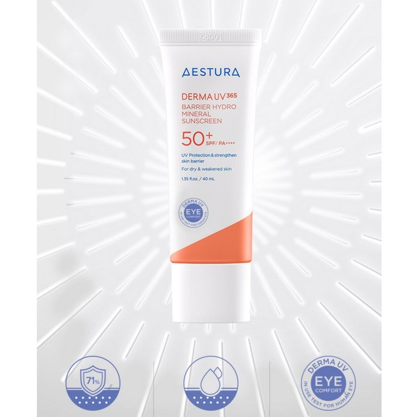 AESTURA Protector Solar Derma UV365 40ml (2 tipos) | Barrier Hydro Mineral / Red Calming Tone-Up | FPS 50+ PA++++