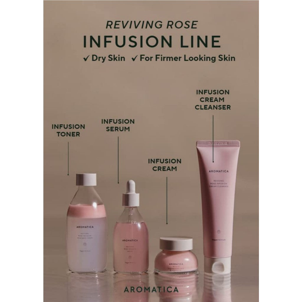[AROMATICA] Reviving Rose Infusion Serum 3.38oz / 100ml, Vegan, Anti-aging hydrating serum, Glowing Serum for dry skin | with Damask Rose Water and Rose Oil