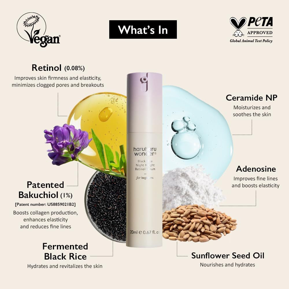 Sérum de retinol Night Knight de arroz negro de haruharu wonder 20ml