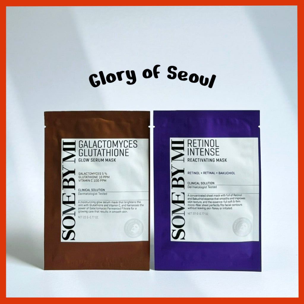 Colección de mascarillas de tela Some By Mi (3 tipos) │ Sérum iluminador de galactomyces y glutatión / Reactivador intensivo de retinol / Yuja Niacin