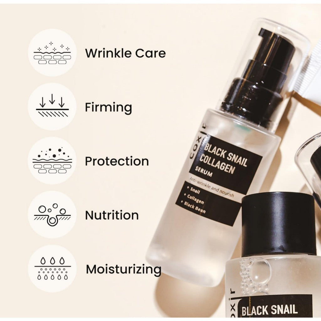 [COXIR] BLACK SNAIL COLLAGEN SERUM, 50mL l Black-3-Complex: Black Rice, Bean, Sesame, Snail Mucin, Collagen