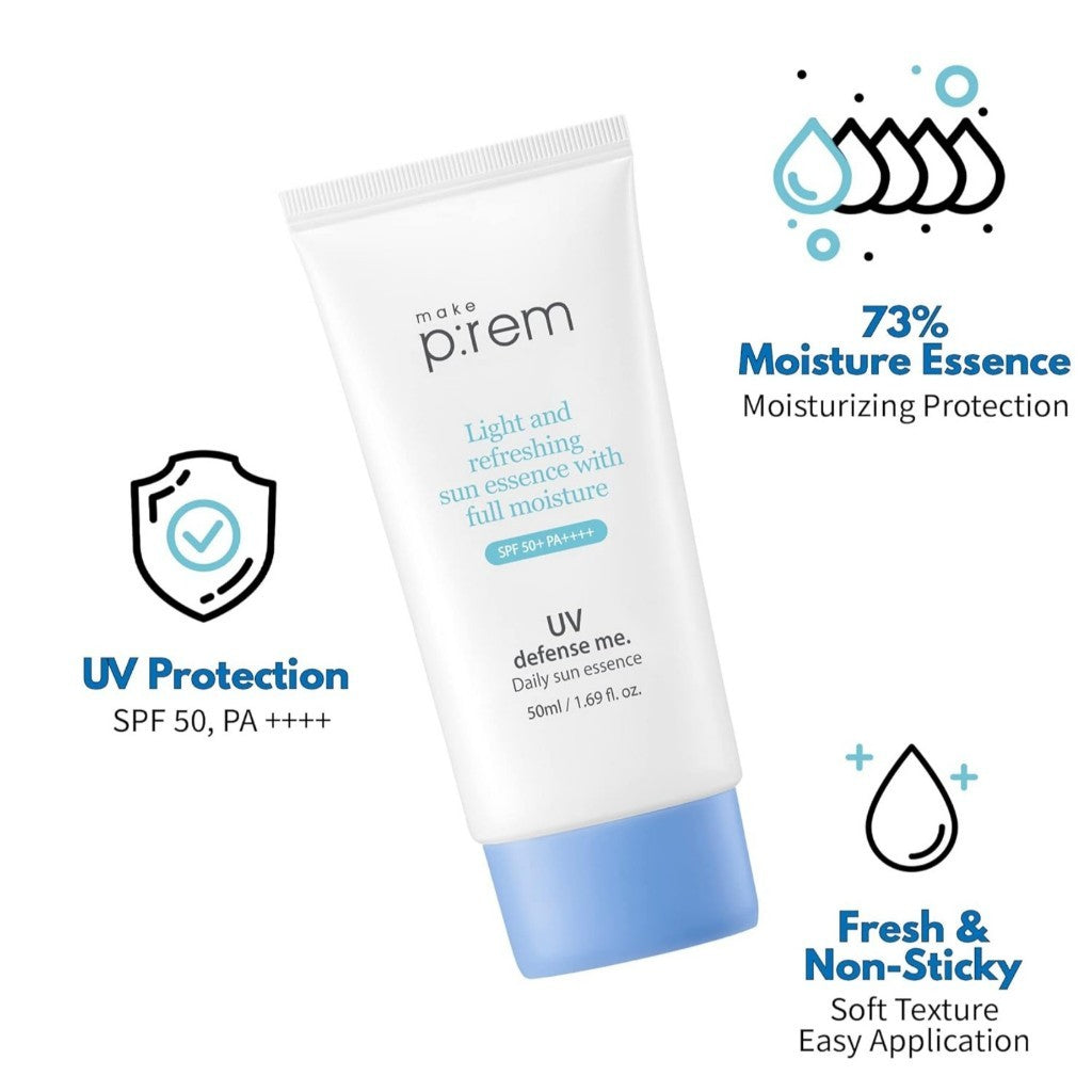 [MAKE PREM] UV Defense Me Daily Sun Essence, 50mL | VEGAN Makeup Sunscreen Gel SPF 50+ PA++++