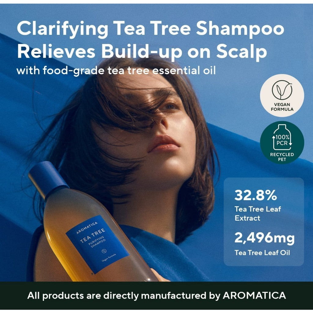 [AROMATICA] Tea Tree Purifying Shampoo 13.53fl.oz./400ml, Tea Tree Shampoo for Oily Hair and Scalp, Sulfate Free, Vegan