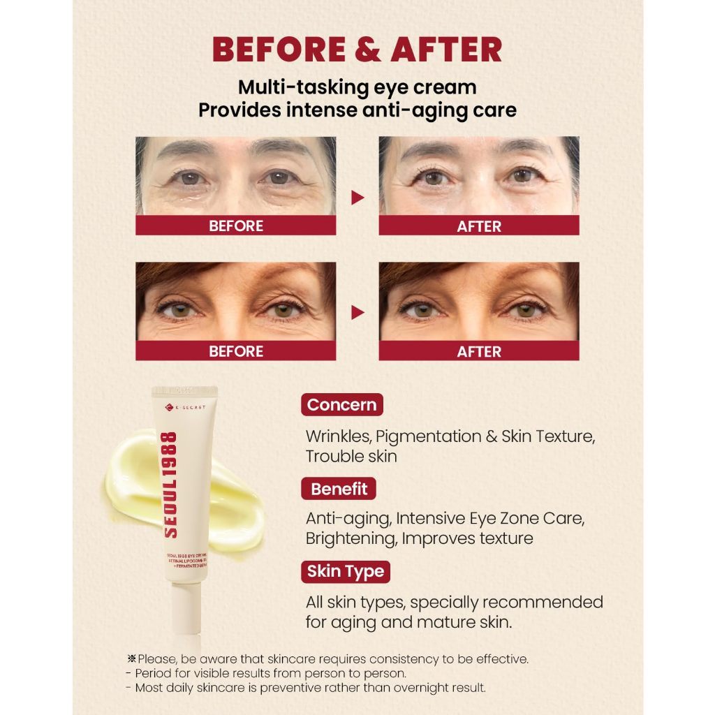K-SECRET SEOUL 1988 Eye Cream : Retinal Liposome 4% + Fermented Bean 30ml