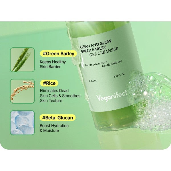 VEGANIFECT. Clean and Glow Green Barley Gel Cleanser 205ml