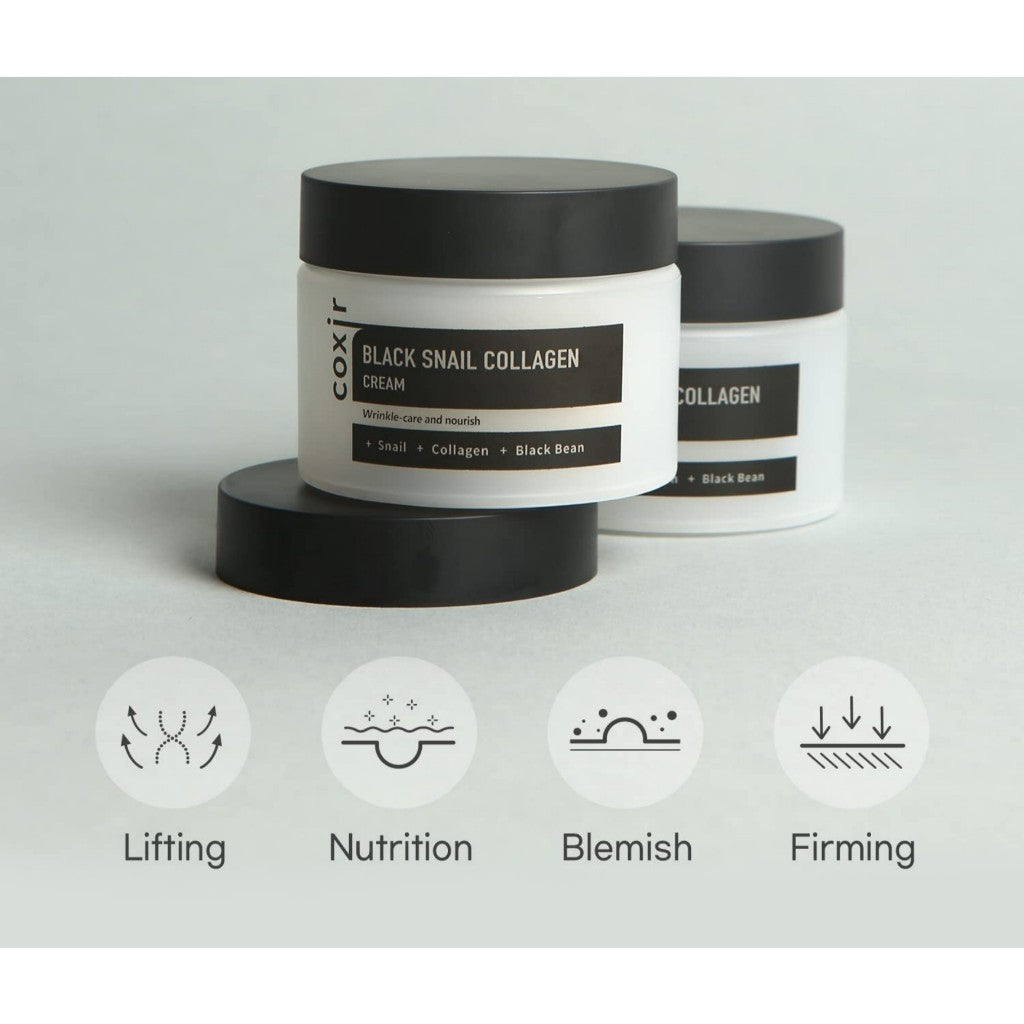 [COXIR] BLACK SNAIL COLLAGEN CREAM, 50mL l Black-3-Complex: Black Rice, Bean, Sesame, Snail Mucin, Collagen