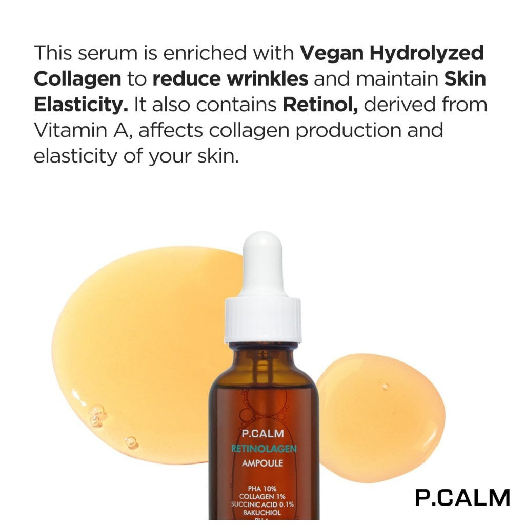 P.CALM Retinolagen Ampoule 30ml | Vegan Fragrance-Free Pore Tightening Skin Serum with Retinol, Vegan Collagen, Bakuchiol