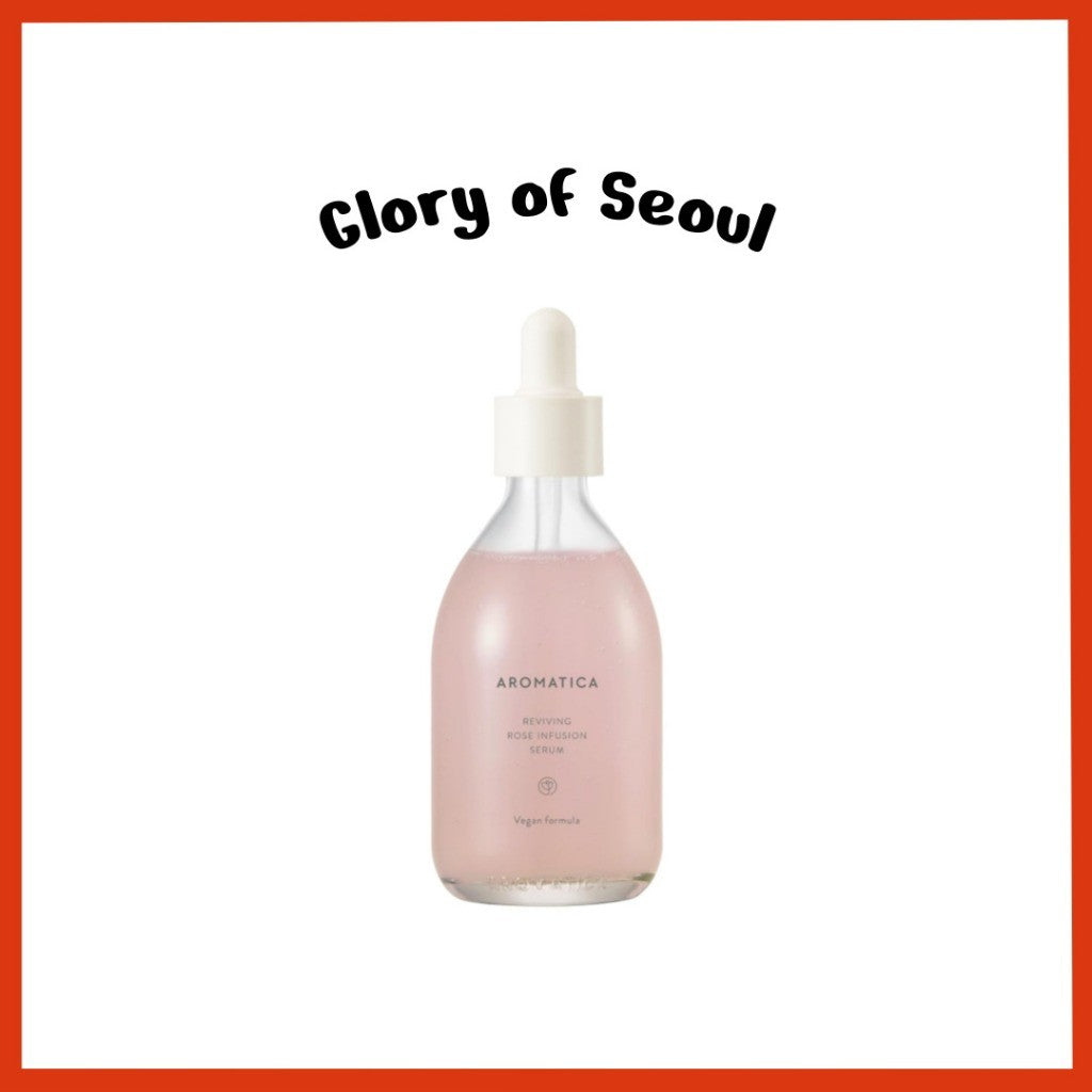 [AROMATICA] Reviving Rose Infusion Serum 3.38oz / 100ml, Vegan, Anti-aging hydrating serum, Glowing Serum for dry skin | with Damask Rose Water and Rose Oil