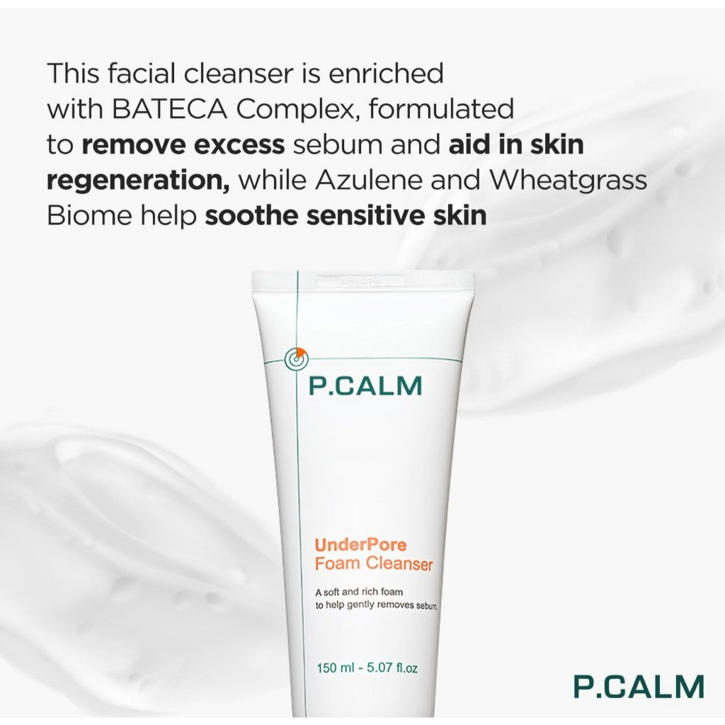 P.CALM UnderPore Foam Cleanser 150ml | Vegan Gentle Deep Pore Cleansing Facial Wash for Sensitive Skin