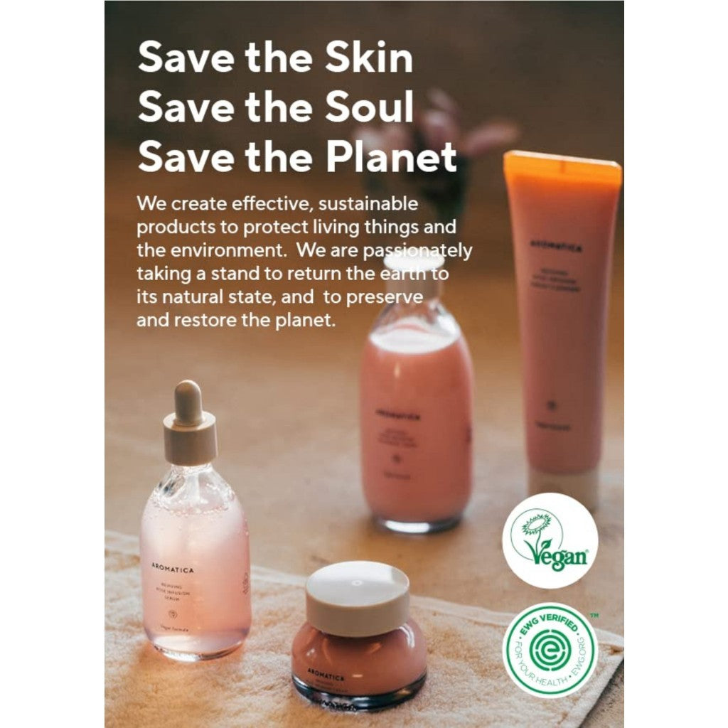 [AROMATICA] Reviving Rose Infusion Serum 3.38oz / 100ml, Vegan, Anti-aging hydrating serum, Glowing Serum for dry skin | with Damask Rose Water and Rose Oil