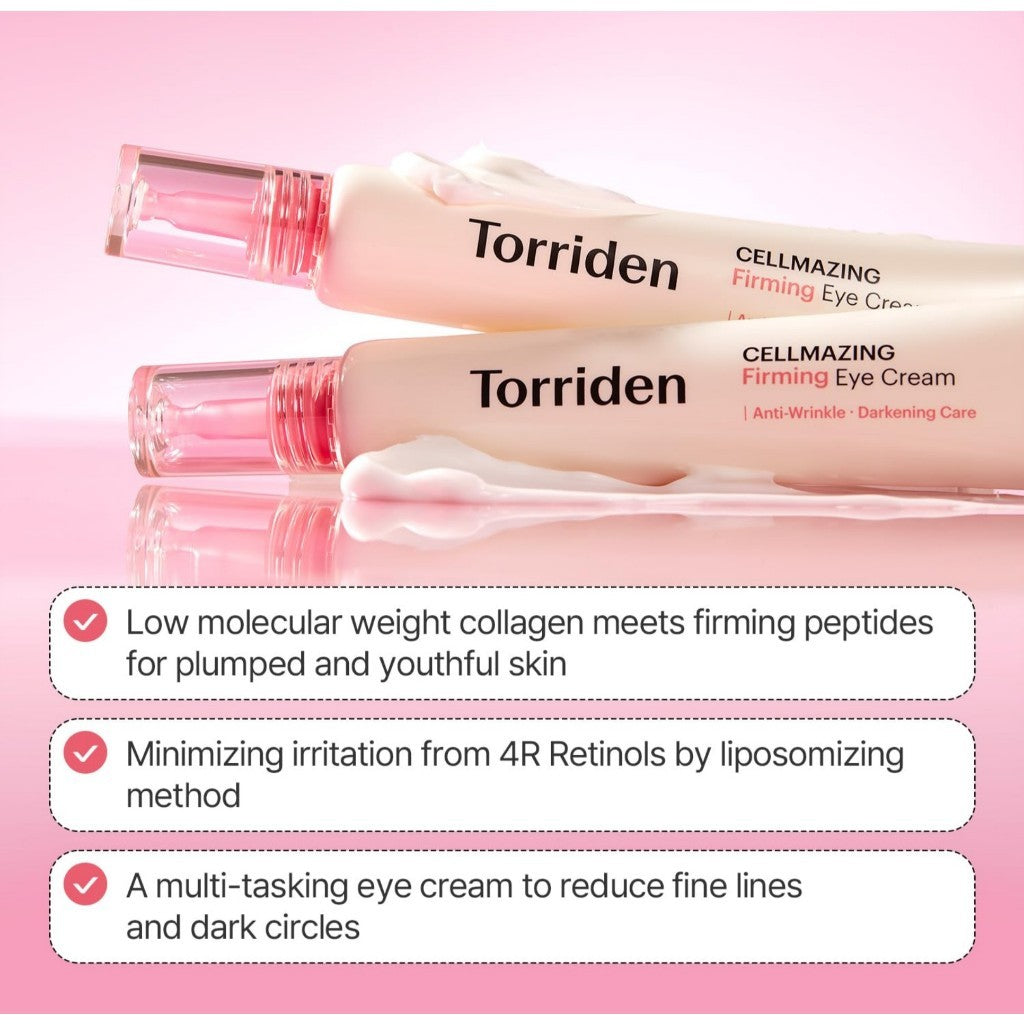 Torriden CELLMAZING Firming Eye Cream, 30mL | Low Molecular Collagen, Anti-Wrinkle, Dull, Dark Circles Care with 5D Collagen Complex and 4R Pure Retinol