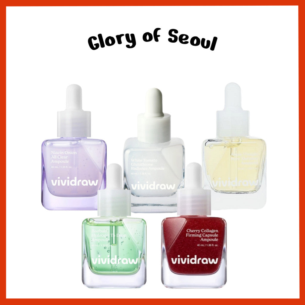 [New] VIVIDRAW Vegan Ampoule (5 Types), 40ml┃Apple Vinegar Pore Shrinkee/Cherry Collagen Firming Capsule/Baobal Hydrogel To Drop/Niacin Onion All Clear/White Tomato Glutathione