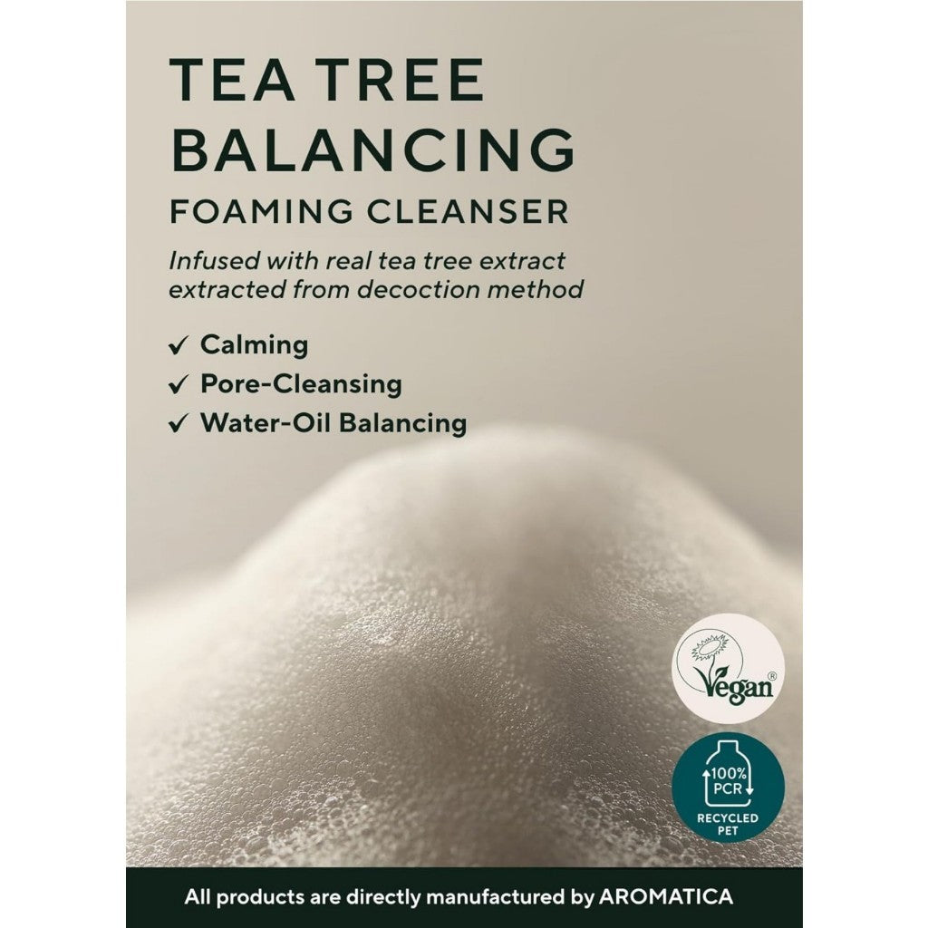 [AROMATICA] Tea Tree Balancing Foaming Cleanser 6.35oz / 180g, Vegan Double Cleanser Face Wash For Oily Skin, EWG Verified
