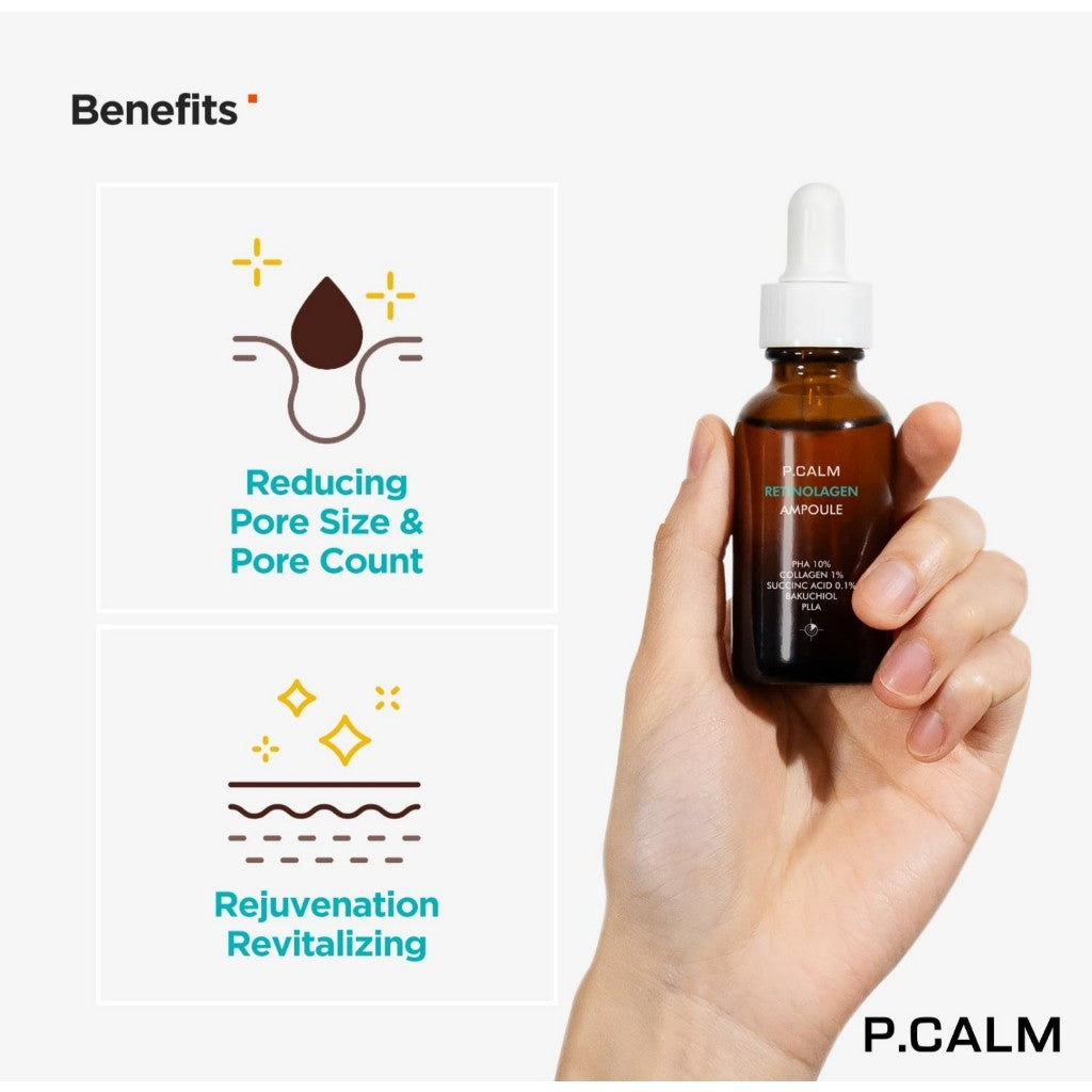 P.CALM Retinolagen Ampoule 30ml | Vegan Fragrance-Free Pore Tightening Skin Serum with Retinol, Vegan Collagen, Bakuchiol