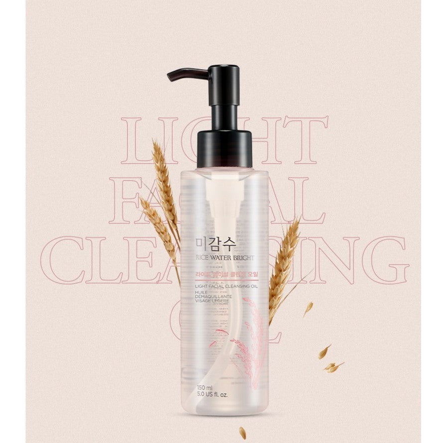 The Face Shop Rice Water Bright Light Facial Cleansing Oil, 150mL | Daily Makeup Remover, Oil Cleanser, Vegan, Korean Skin Care with Jojoba Oil, Face Wash for Sensitive