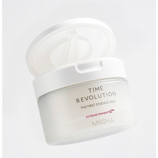 MISSHA Time Revolution The First Essence Pads jar with an open white lid