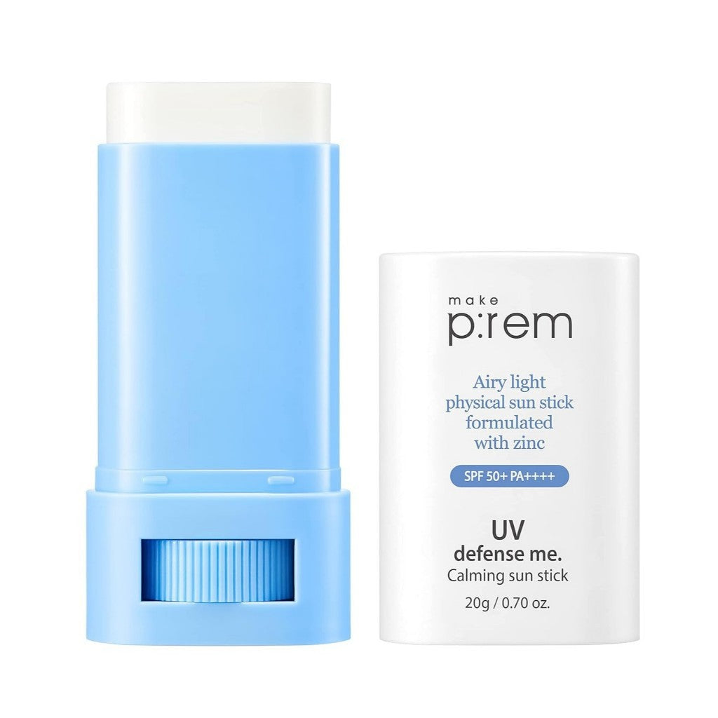 [MAKE PREM] UV Defense Me Calming Sun Stick, 20g | SPF 50+ PA++++ 0.7 Oz VEGAN Sensitive Oily Acne-Prone Skin Reef-Safe Mineral Sunscreen Non-Nano