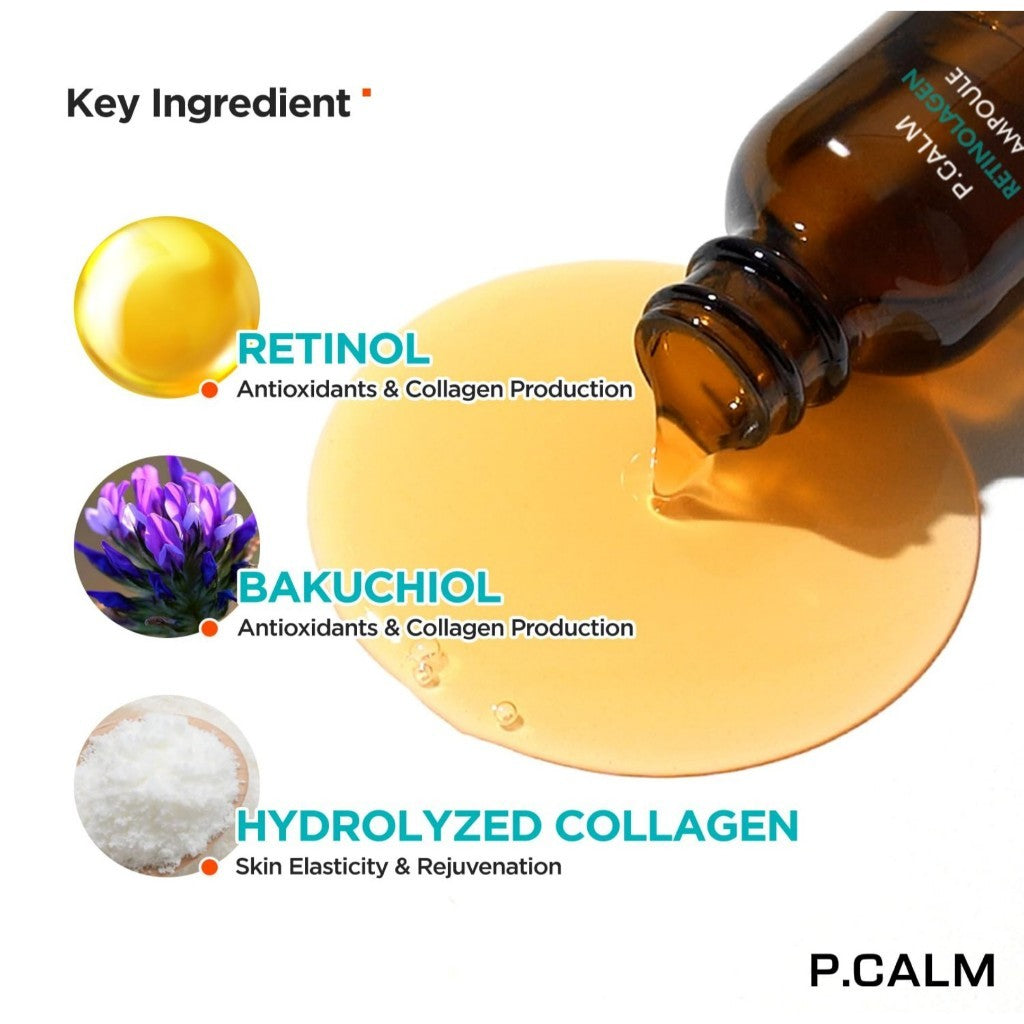 P.CALM Retinolagen Ampoule 30ml | Vegan Fragrance-Free Pore Tightening Skin Serum with Retinol, Vegan Collagen, Bakuchiol