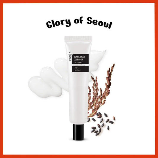 [COXIR] BLACK SNAIL COLLAGEN EYE CREAM, 30mL l Black-3-Complex: Black Rice, Bean, Sesame, Snail Mucin, Niacinamide, Collagen