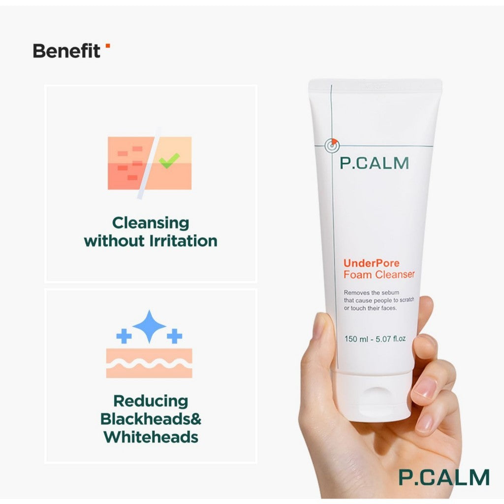 P.CALM UnderPore Foam Cleanser 150ml | Vegan Gentle Deep Pore Cleansing Facial Wash for Sensitive Skin
