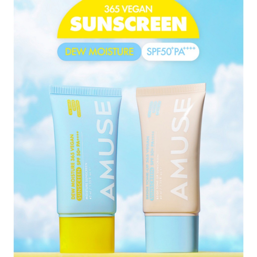 AMUSE 365 Vegan Sunscreen 40mL (2 Type) Dew Moisture / Beige Tone-Up | Vegan, SPF 50+ PA++++
